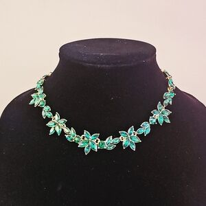 NWT J. Crew choker necklace floral green crystal stones Gold-tone Accent